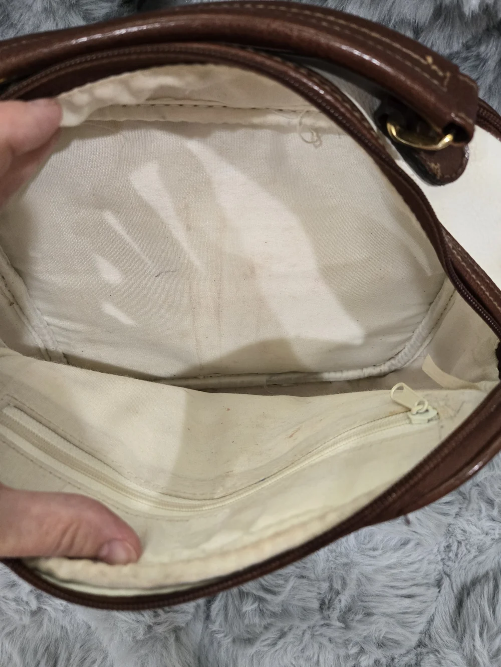 White and Brown Crossbody Bag - Classic Leather Trim